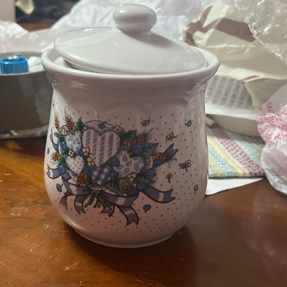 TABLETOPS UNLIMITED Blueberry Hearts Jar / Canister & Lid
